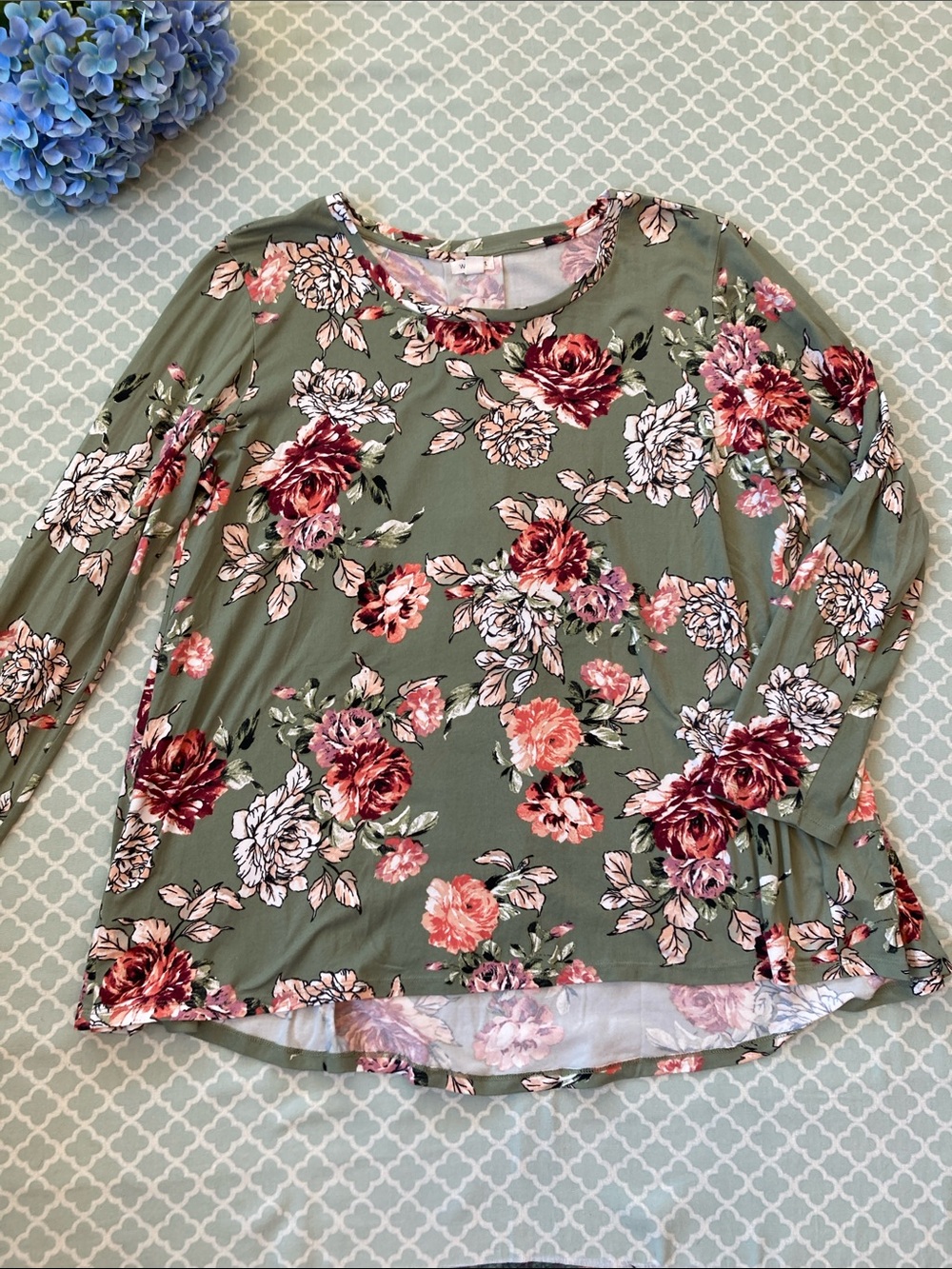Westport Green Burgundy Peach Floral Blouse XL